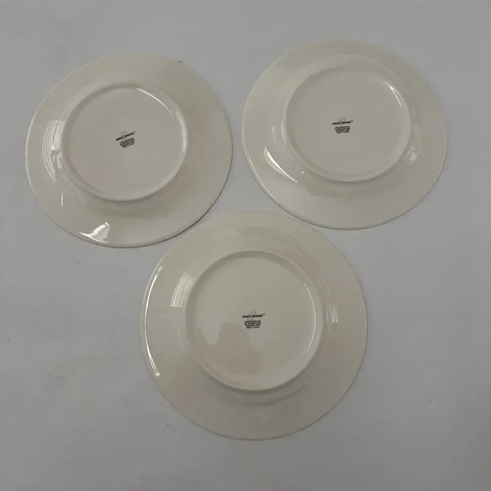 3 Grace's Teaware Salad Plates Turquoise Floral Butterflies Farmhouse